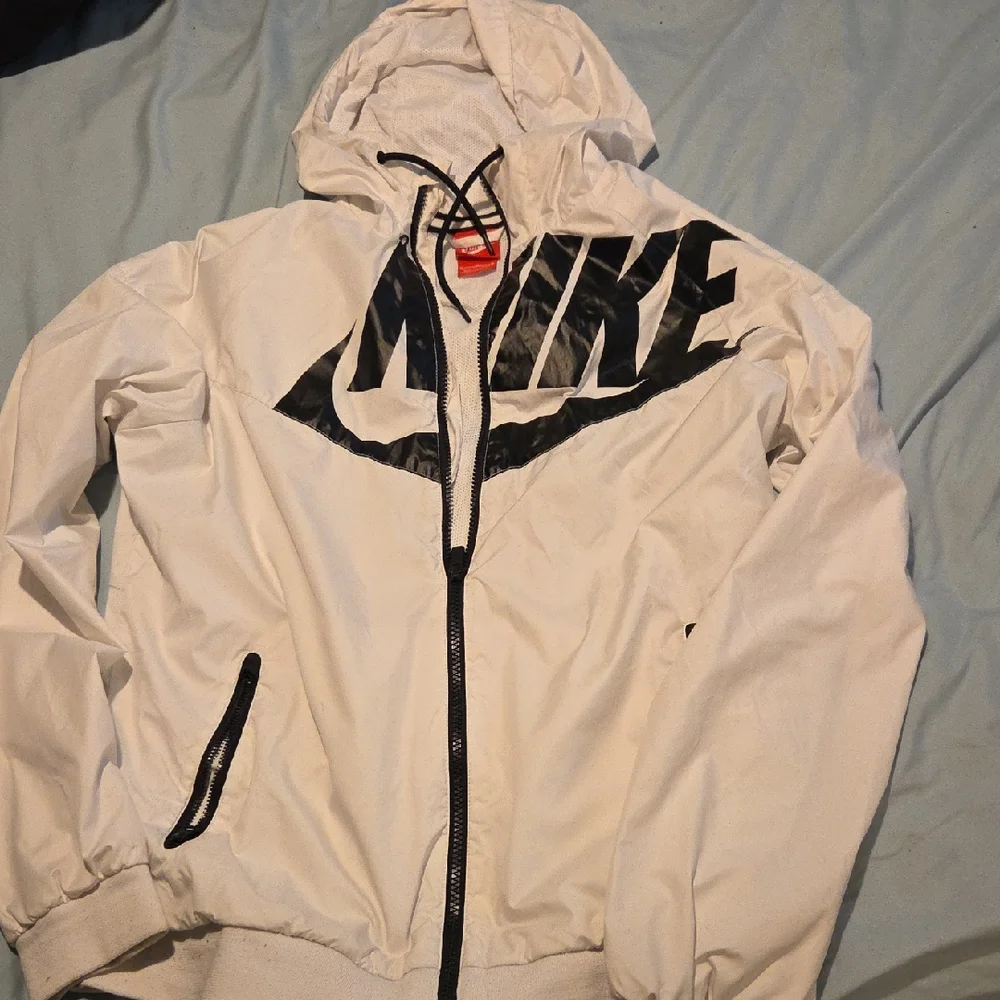 Nike White and Black Windbreaker Jacket